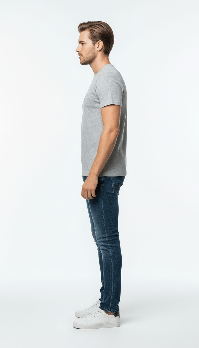 Erkek Minimal İmza Baskılı Slim Fit Günlük T-Shirt