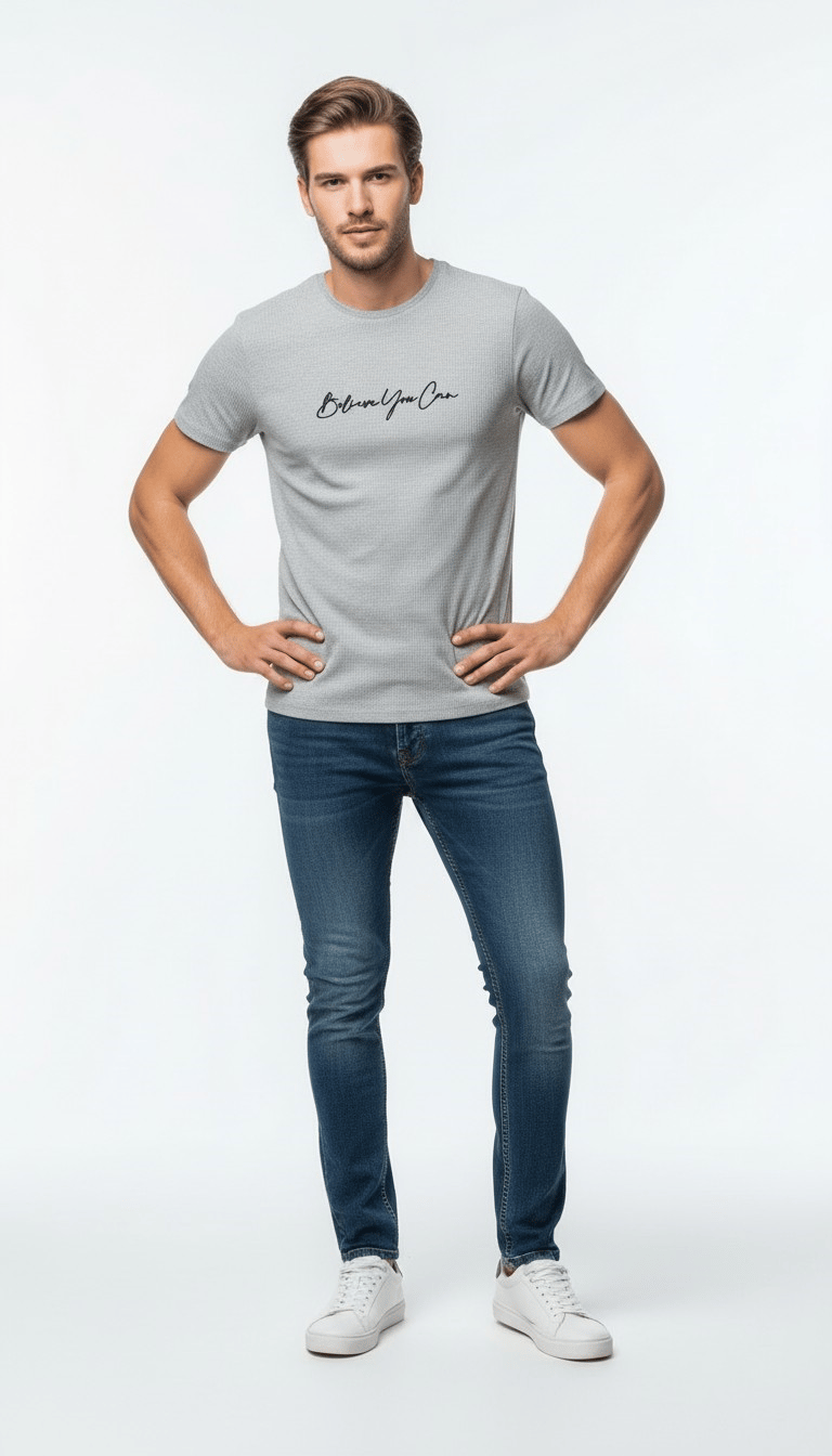 Erkek Minimal İmza Baskılı Slim Fit Günlük T-Shirt