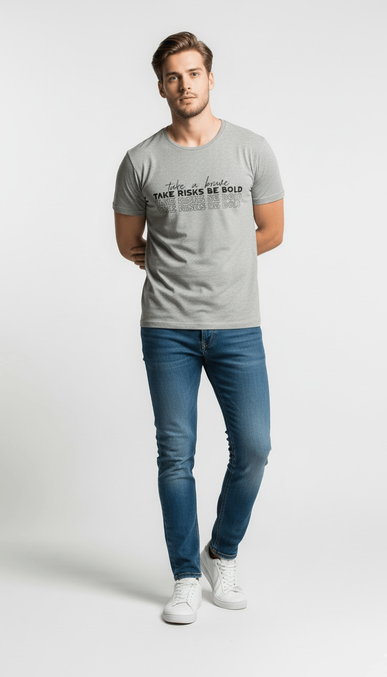 Erkek Motivasyon Yazı Baskılı Modern Günlük T-Shirt