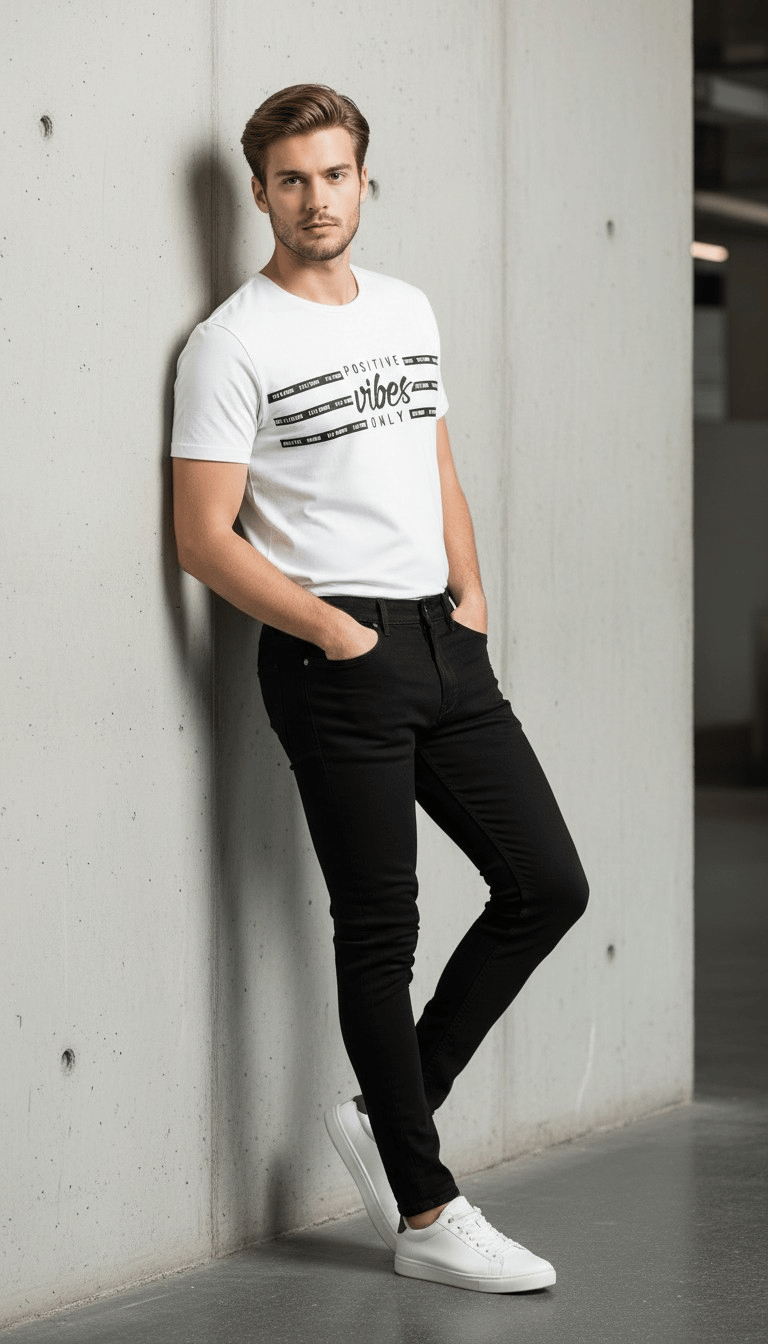 Erkek Slogan Baskılı Modern Günlük T-Shirt
