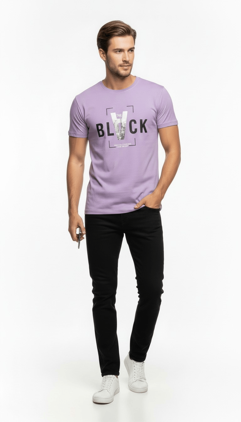 Erkek Tipografi Detaylı Modern T-Shirt