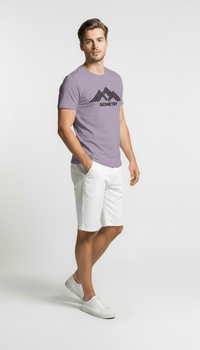 Erkek Urban Geometry Baskılı Slim Fit Günlük Tişört