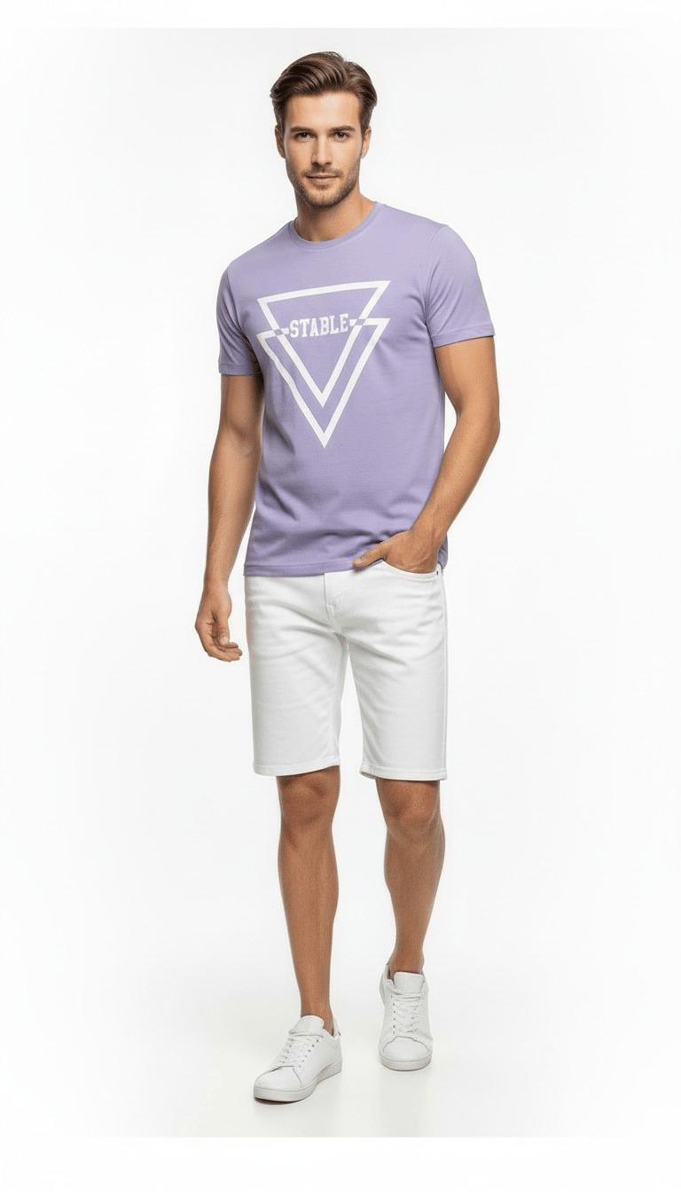 Erkek Urban Stable Kabartma Baskılı Slim Fit Günlük Tişört