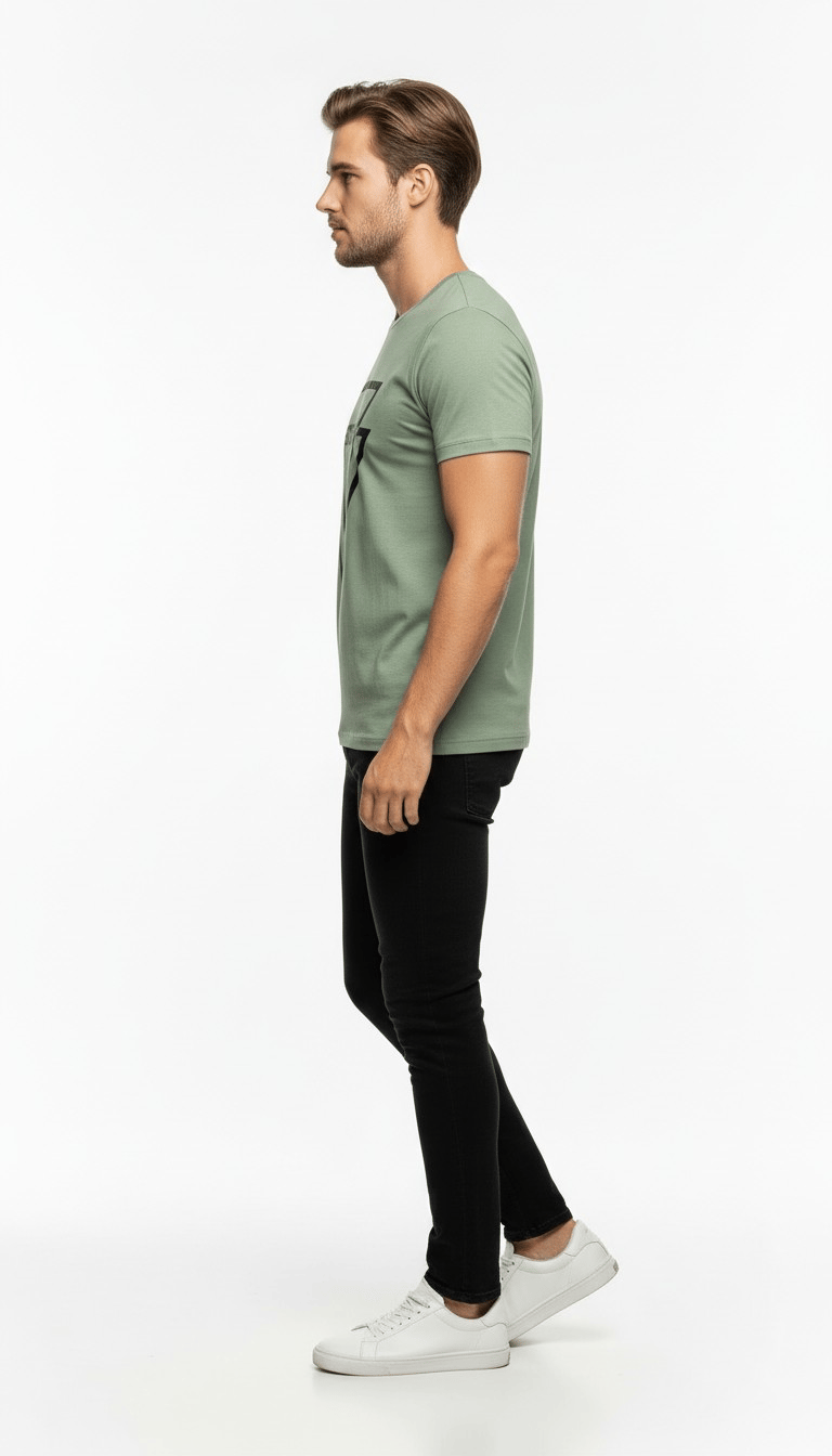 Erkek Urban Stable Kabartma Baskılı Slim Fit Günlük Tişört