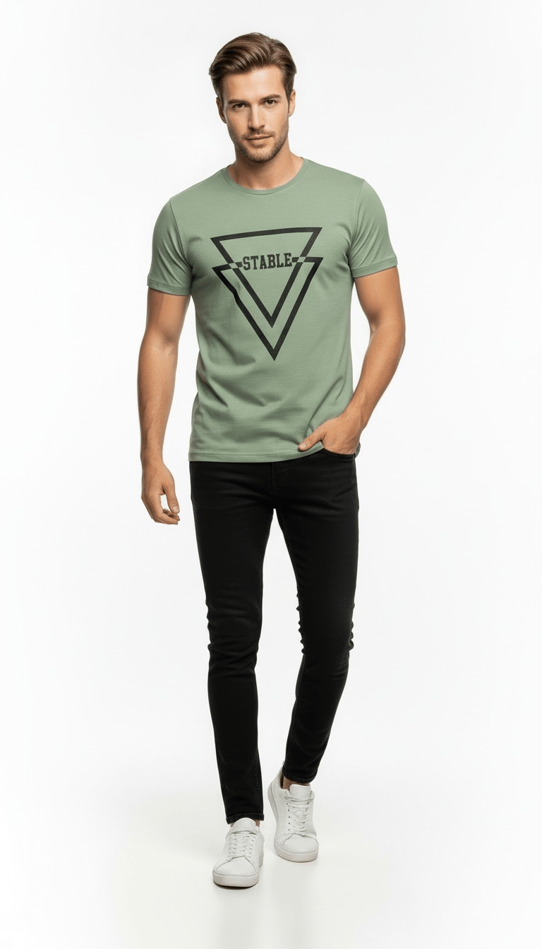 Erkek Urban Stable Kabartma Baskılı Slim Fit Günlük Tişört