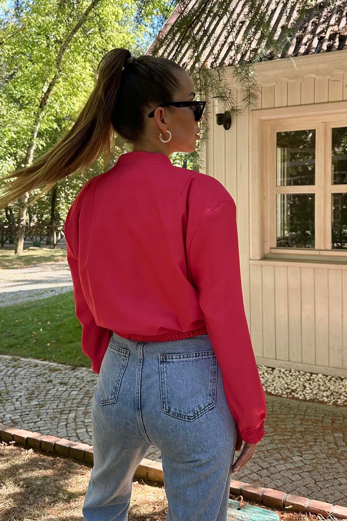 Fuşya Hakim Yaka Bomber Ceket