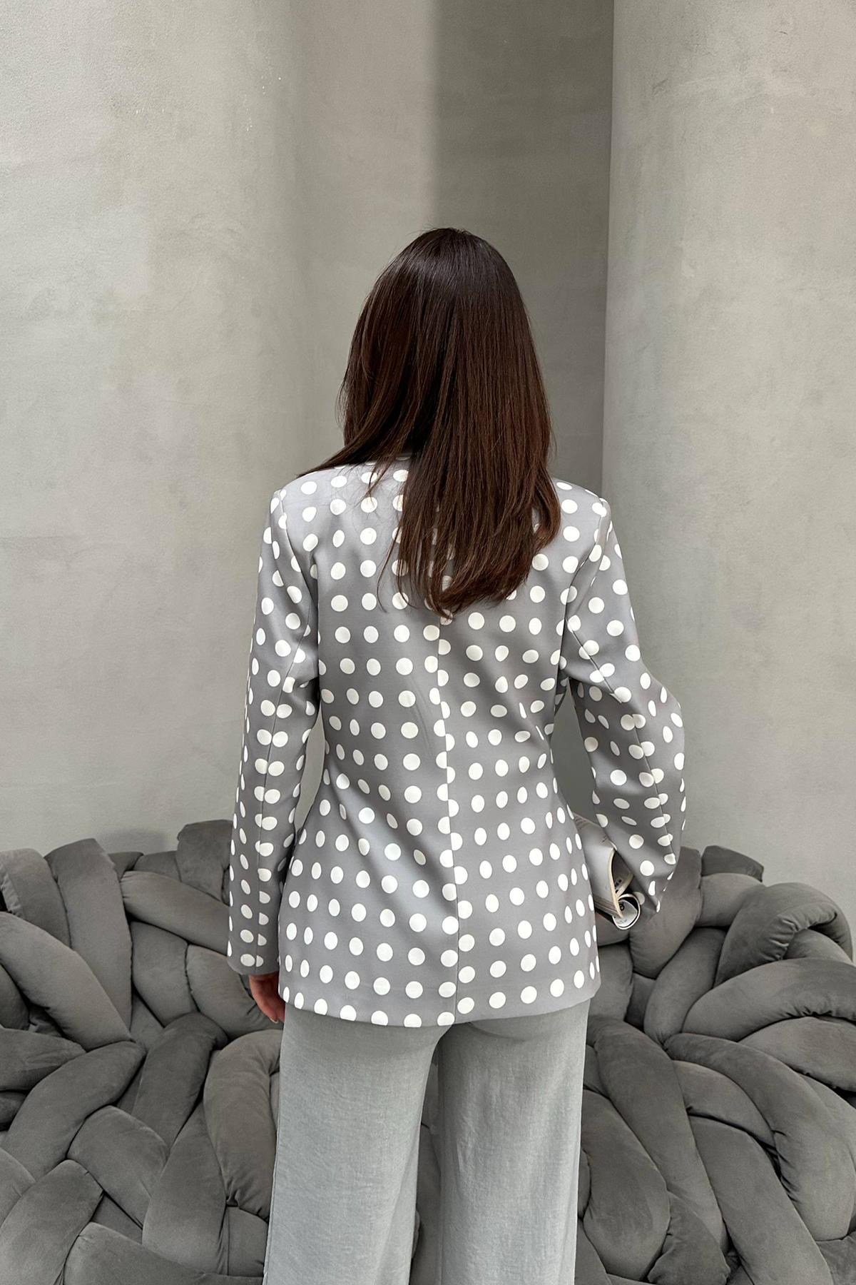 Gri Puantiyeli Blazer Ceket