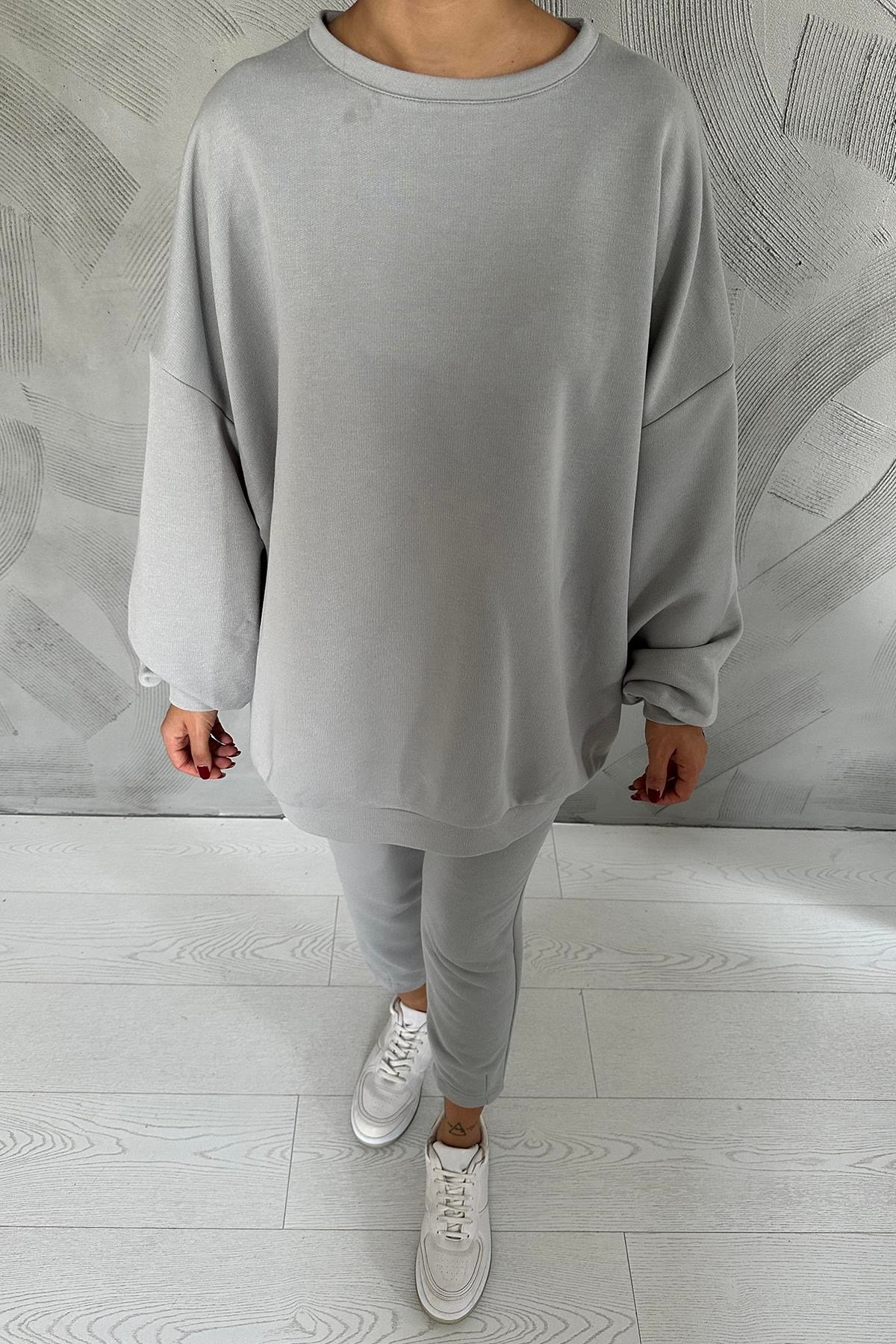 Gri Spor Sweatshirt Ve Pantolon Takım