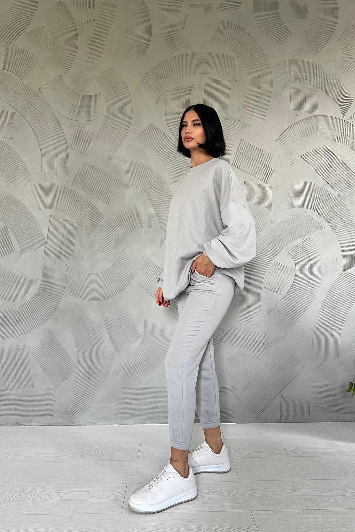 Gri Spor Sweatshirt Ve Pantolon Takım