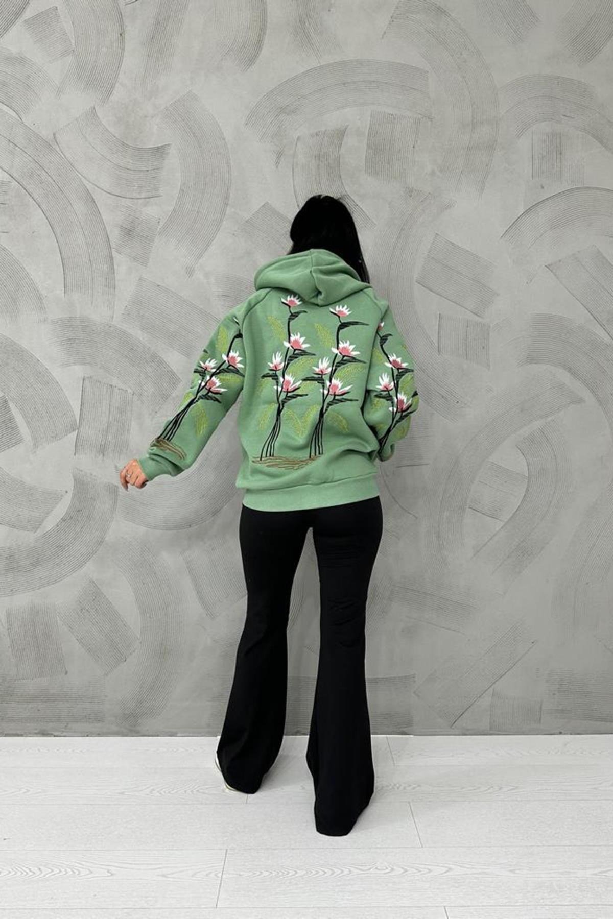 Haki Nakışlı Sweatshirt