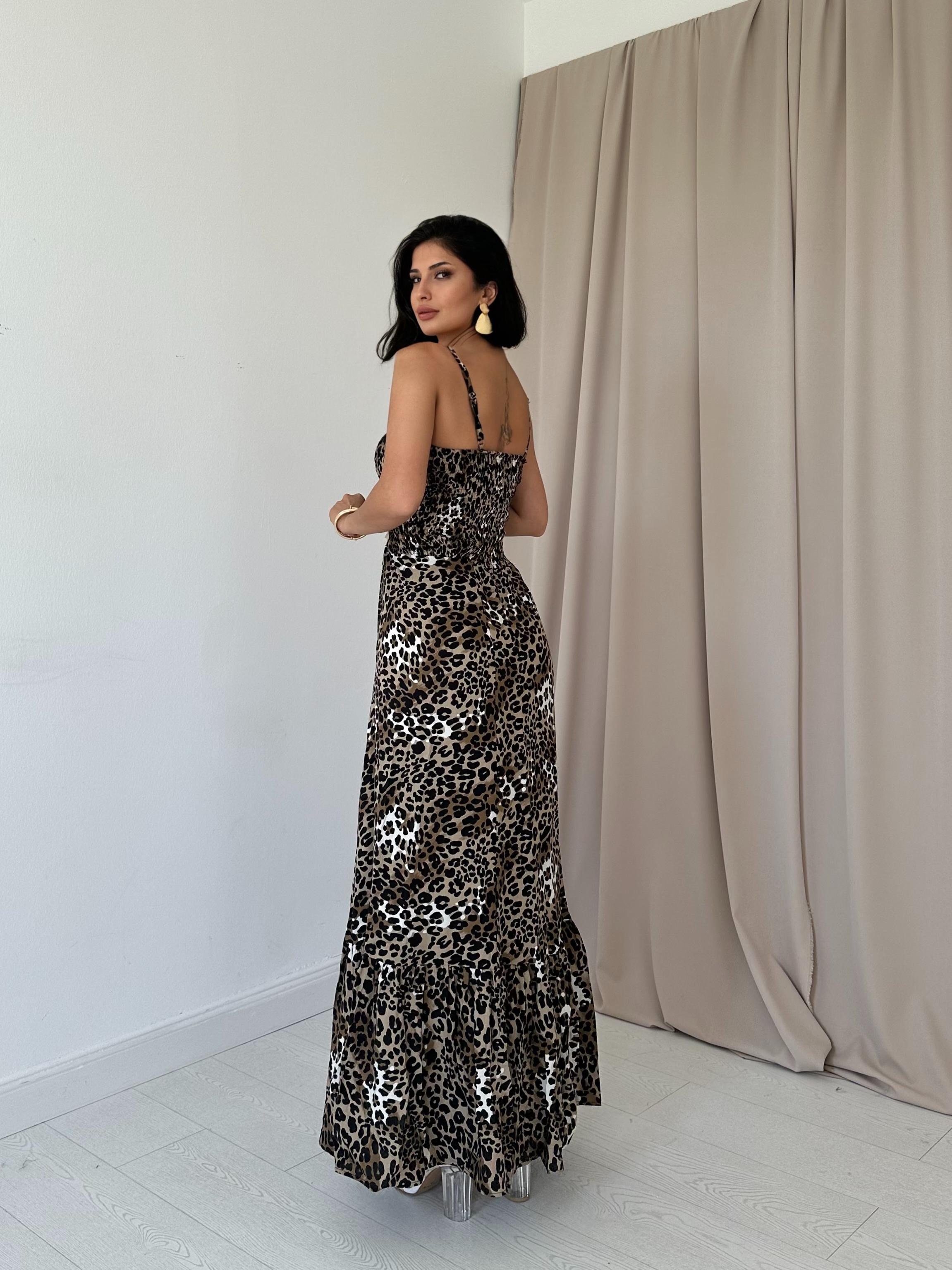 Leopar Eteği Fırfırlı Elbise