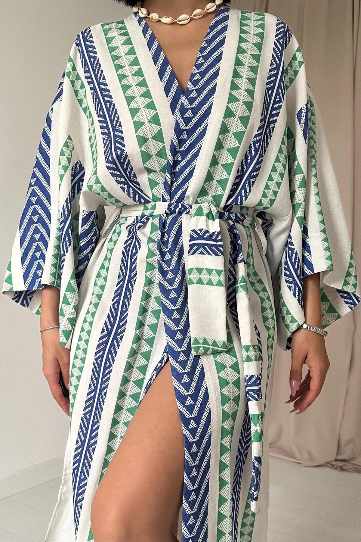 Mavi Desenli Kimono