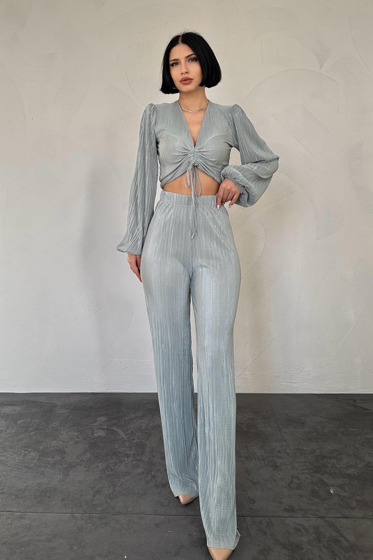 Mint Fitilli Bluz Ve Pantolon Takım