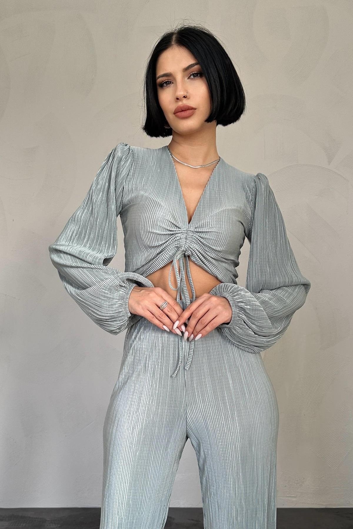 Mint Fitilli Bluz Ve Pantolon Takım