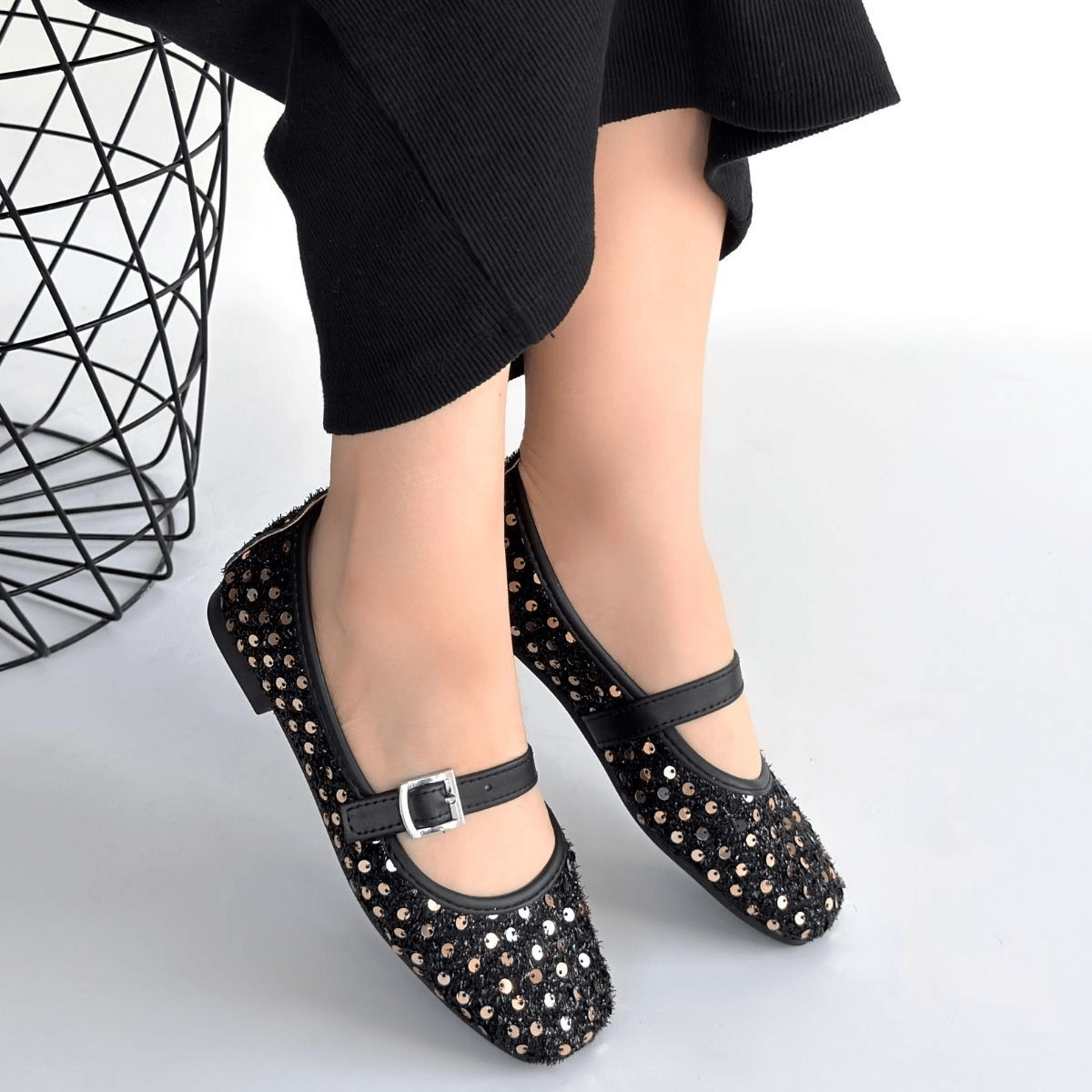 Moden Siyah Süet Babae Ayakkabı