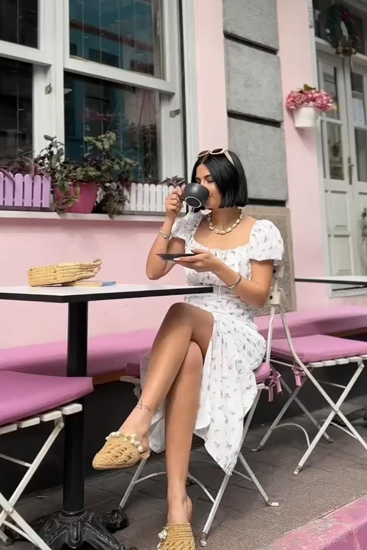 Mor Çiçekli Yazlık Elbise