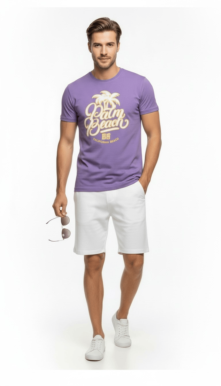 Palm Beach California Baskılı Erkek Günlük T-Shirt Spor Stil