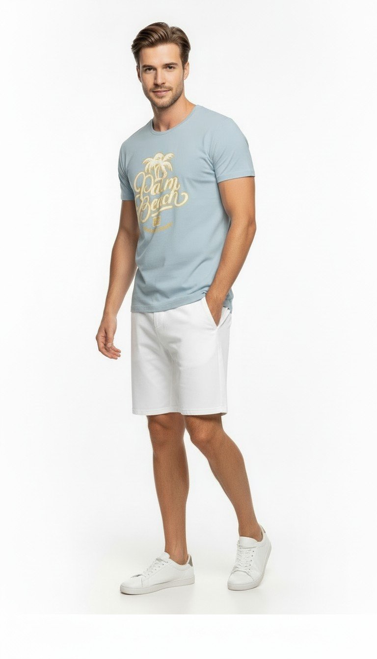 Palm Beach California Baskılı Erkek Günlük T-Shirt Spor Stil