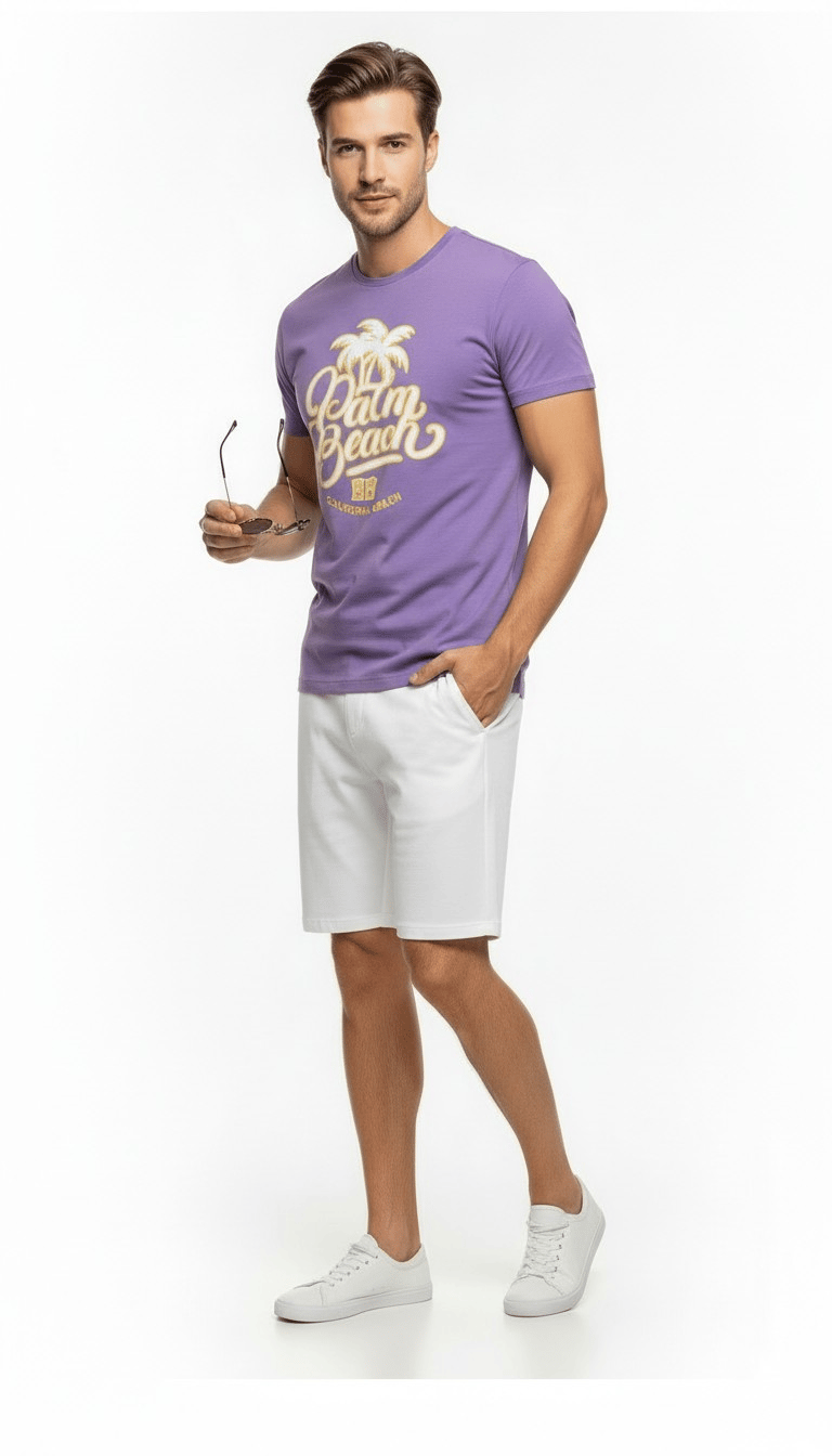 Palm Beach California Baskılı Erkek Günlük T-Shirt Spor Stil