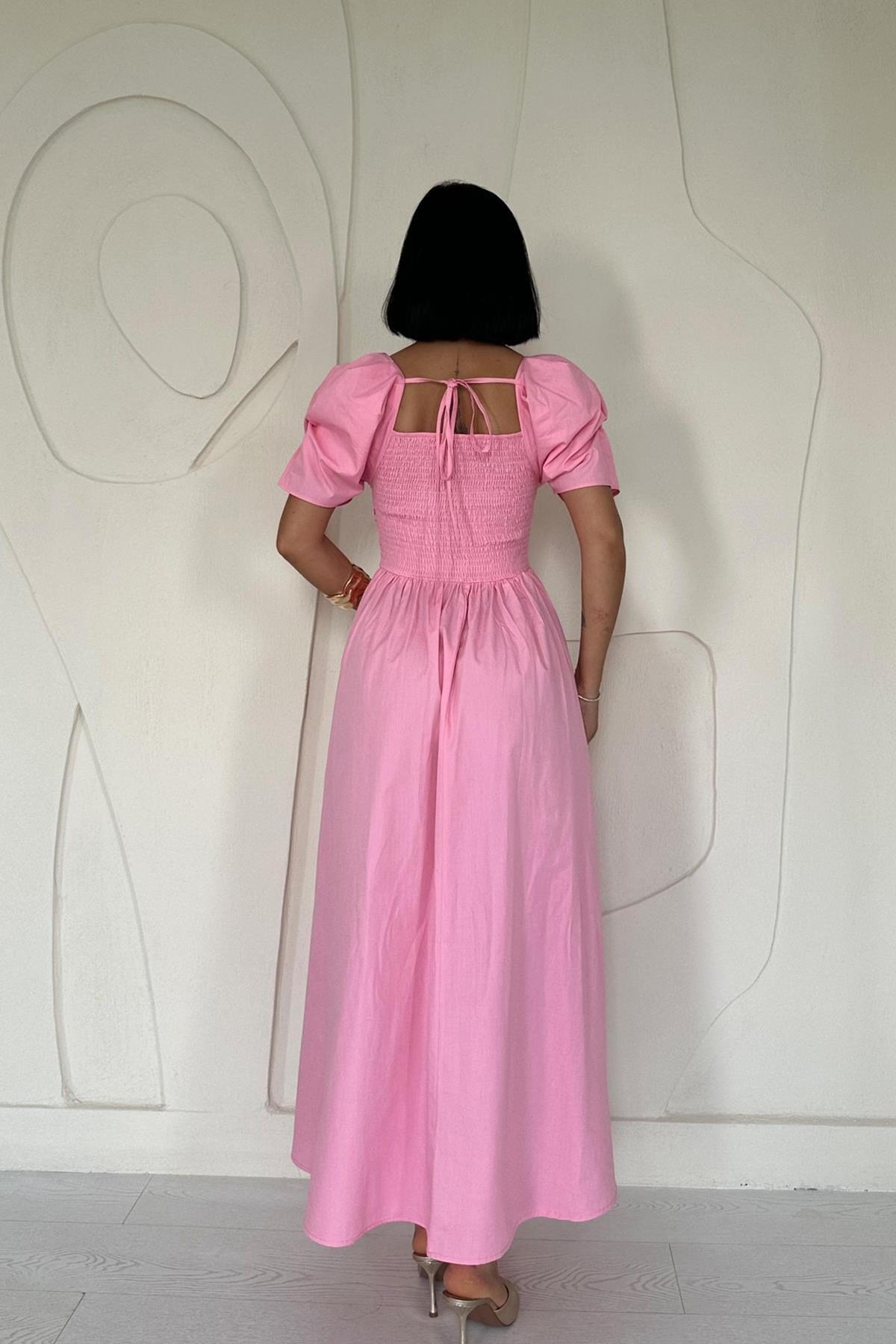 Pembe Arkası Gipe Detaylı Elbise