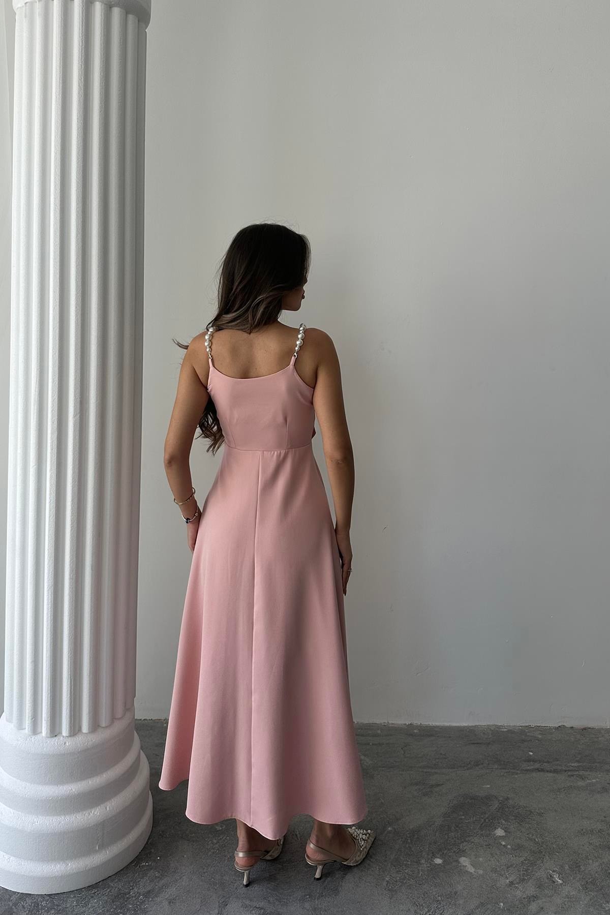 Pembe İnci Askı Detaylı Elbise