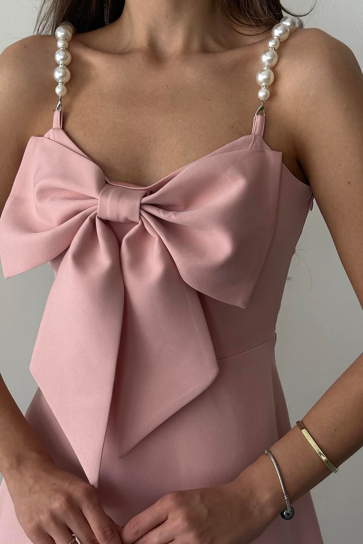 Pembe İnci Askı Detaylı Elbise