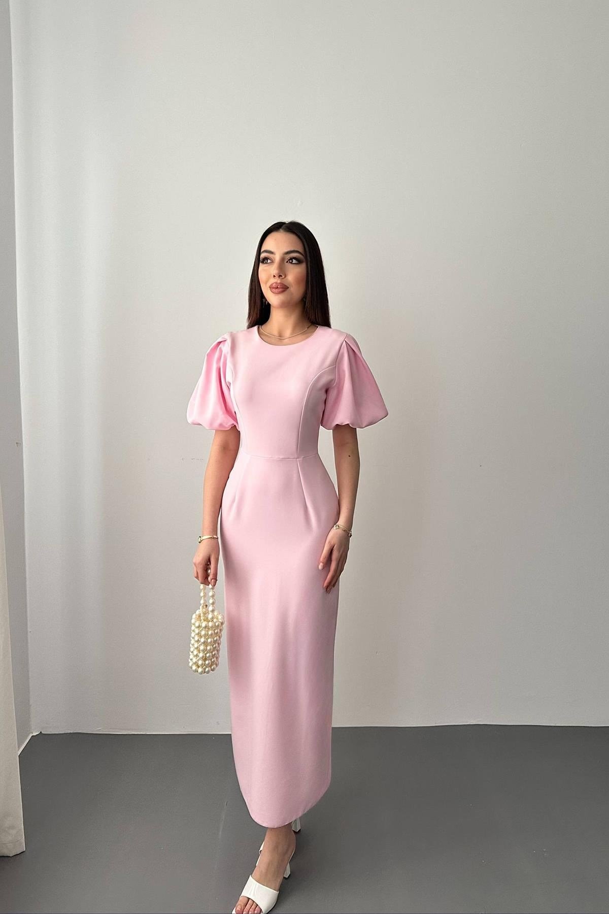 Pembe Kolları Balon Elbise