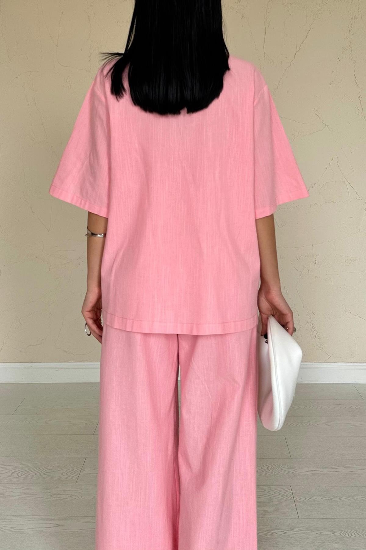 Pembe Önü Tek Düğmeli Ceket Pantolon Takım