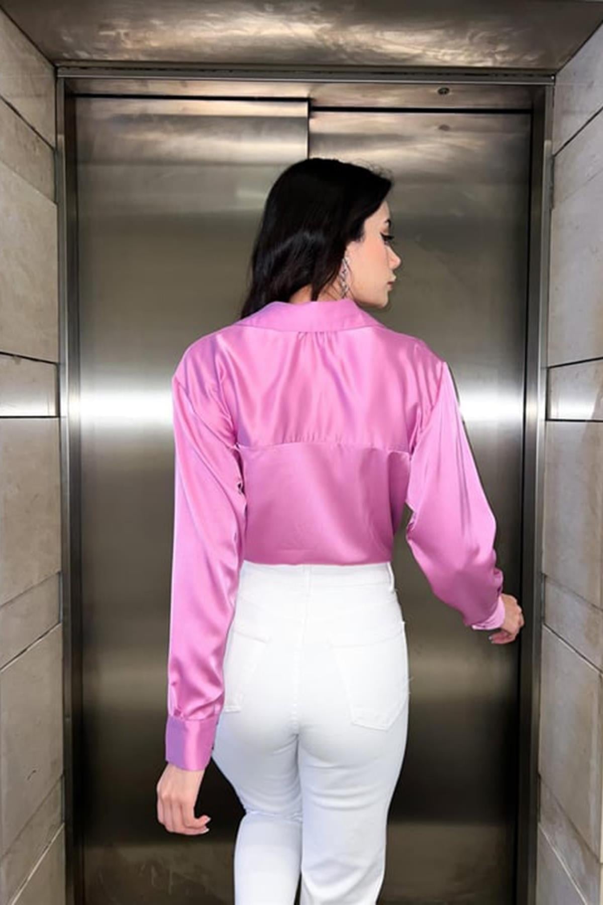 Pembe Saten Gömlek