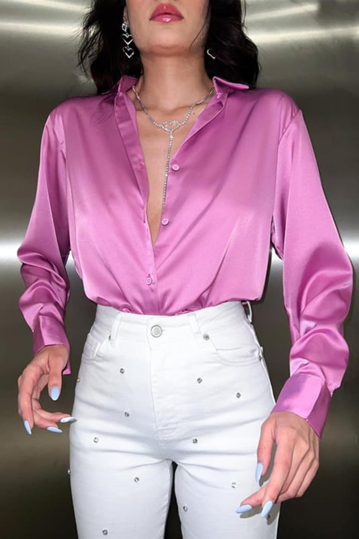 Pembe Saten Gömlek
