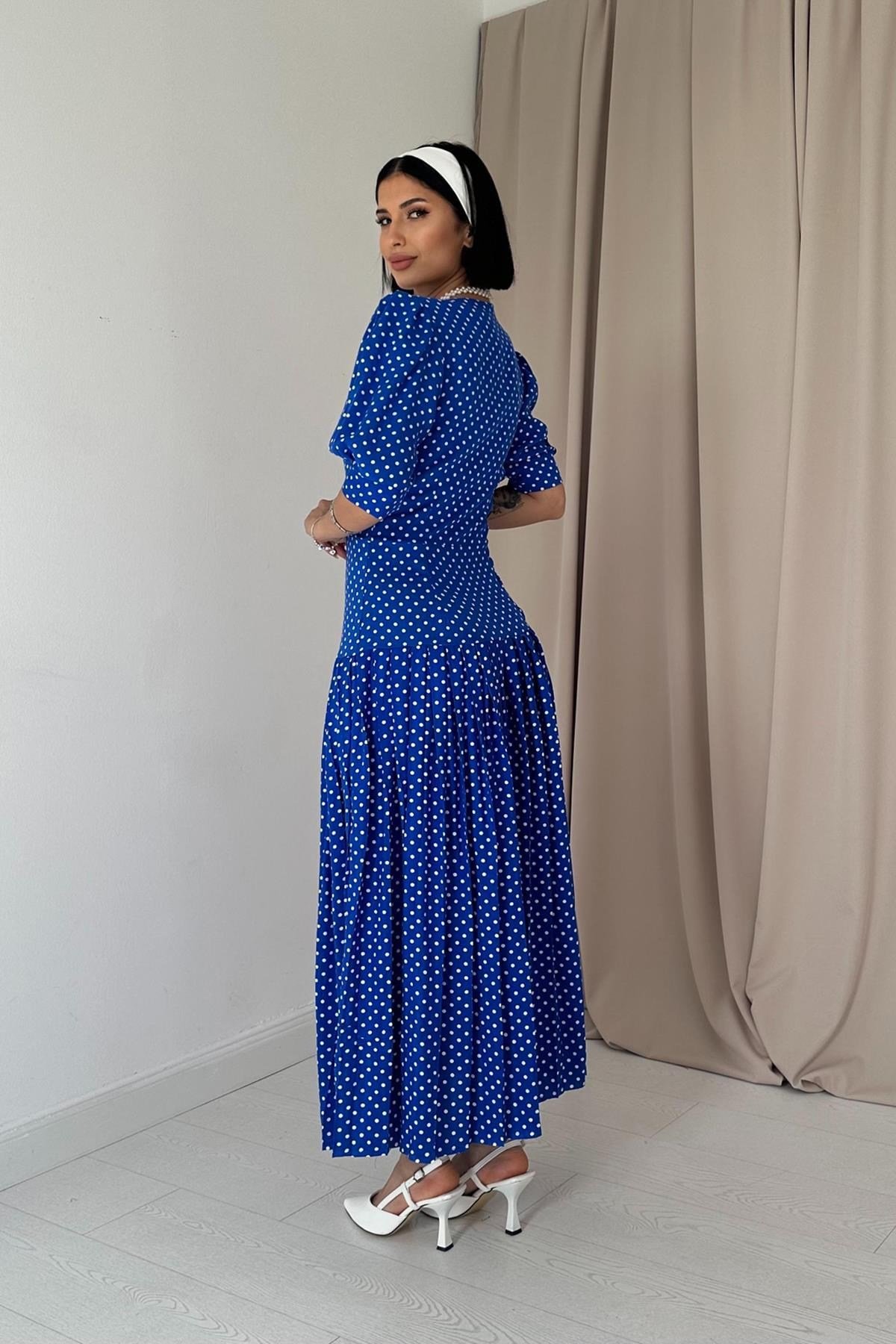 Saks Yaka Detaylı Elbise