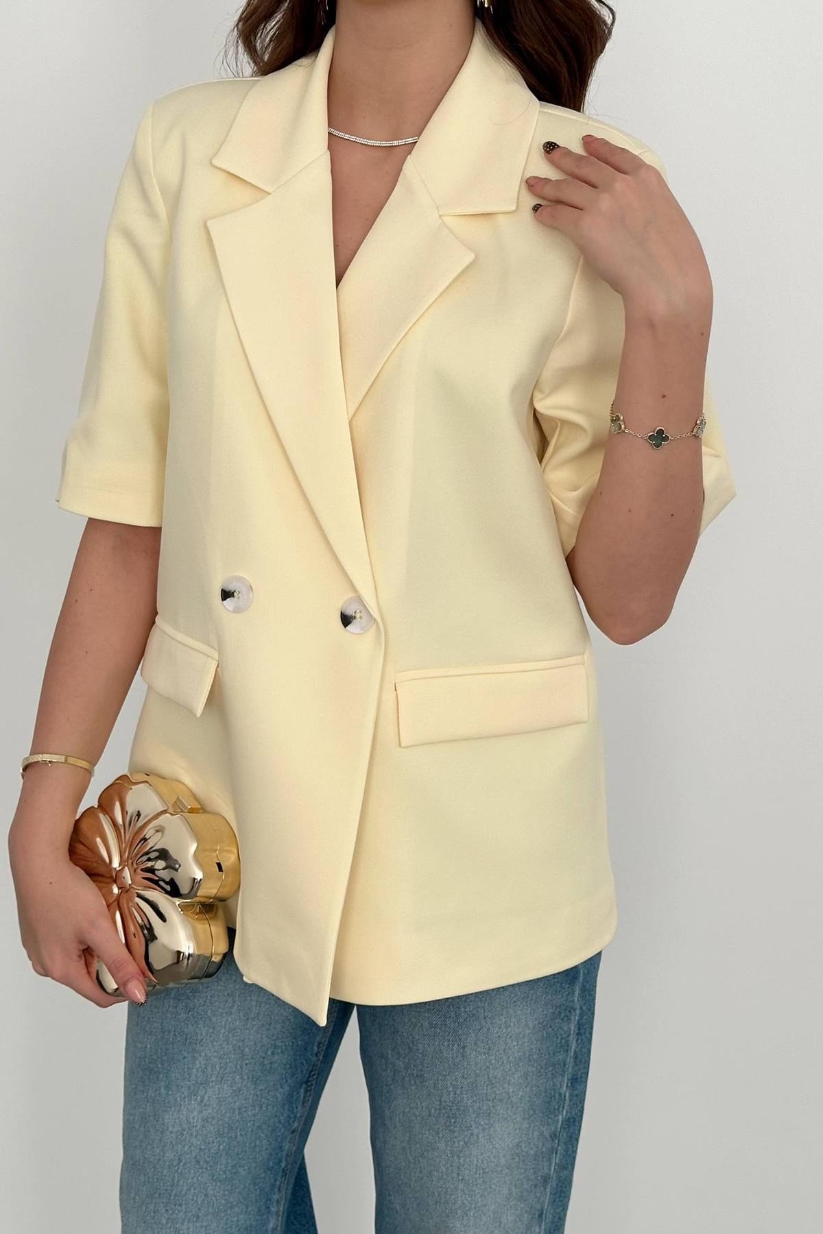 Sarı Kısa Kollu Blazer Ceket
