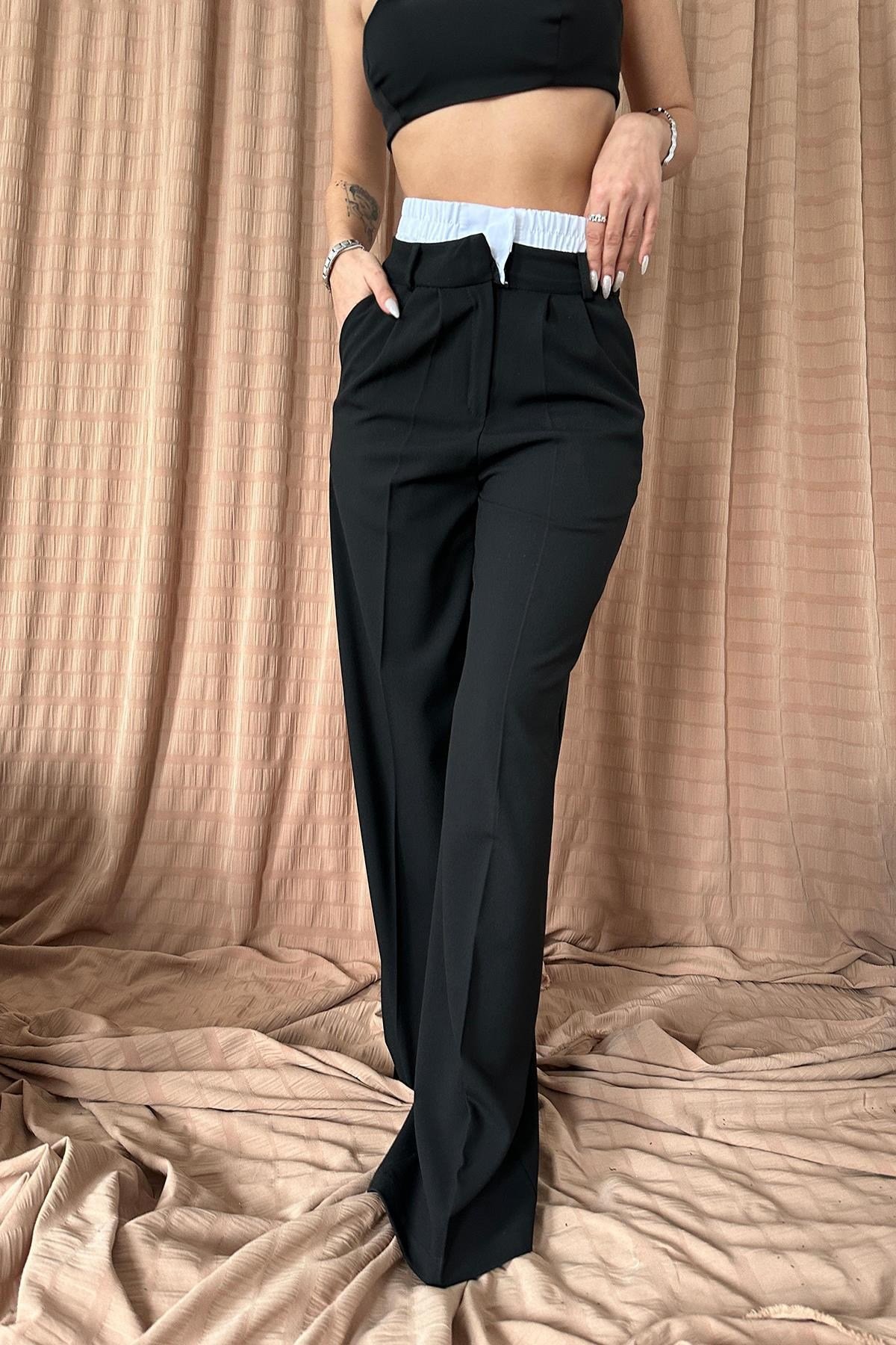 Siyah Beli Lastikli Pantolon