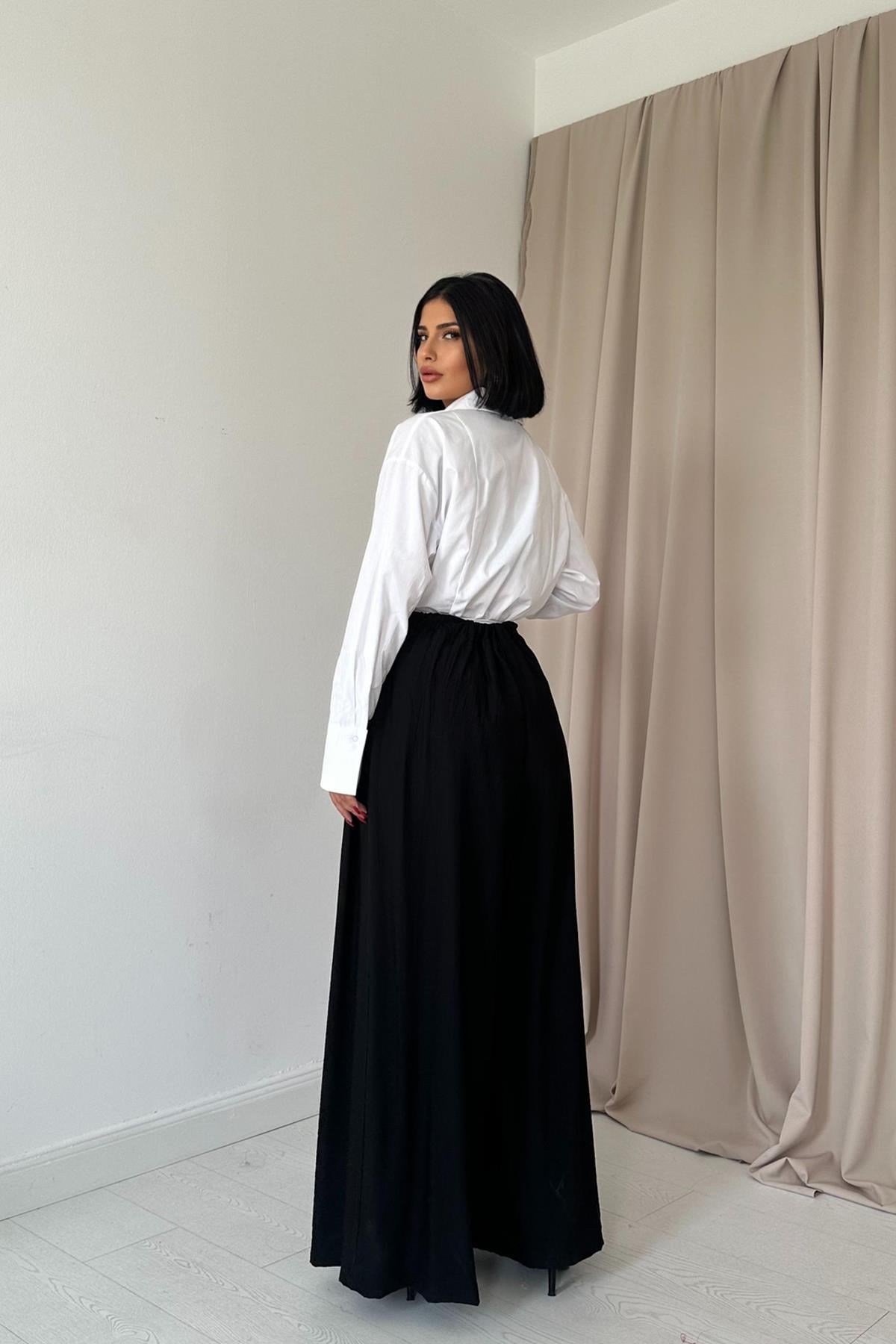 Siyah Çilek Kumaş Pantolon