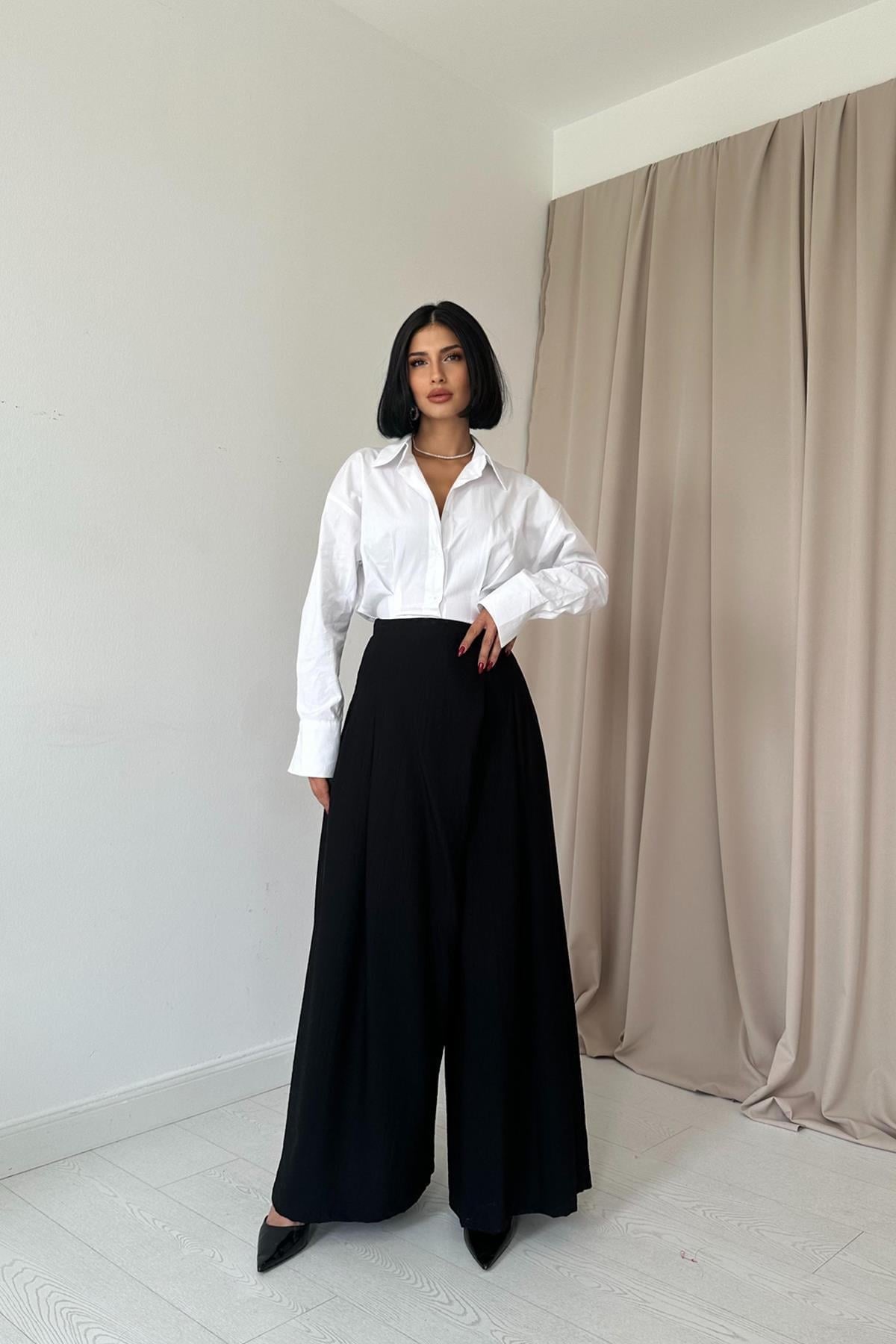 Siyah Çilek Kumaş Pantolon