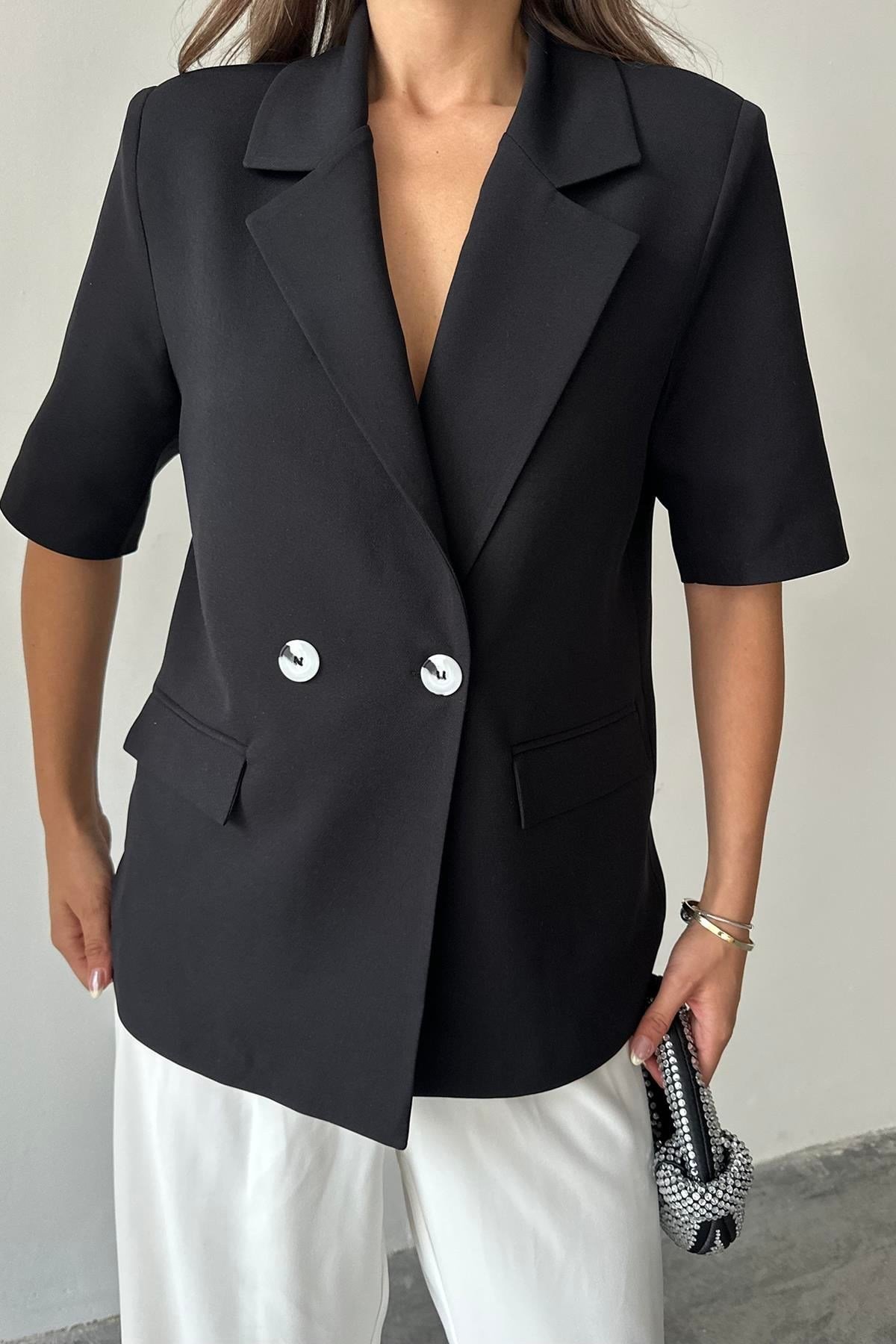 Siyah Kısa Kollu Blazer Ceket
