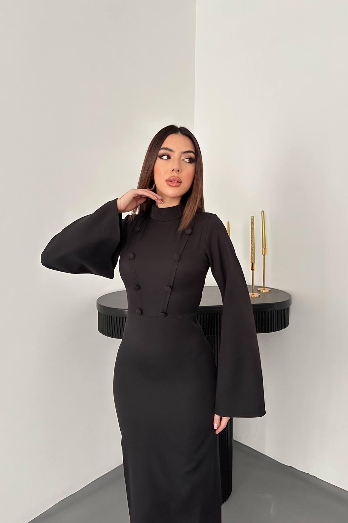 Siyah Tek Kollu Elbise
