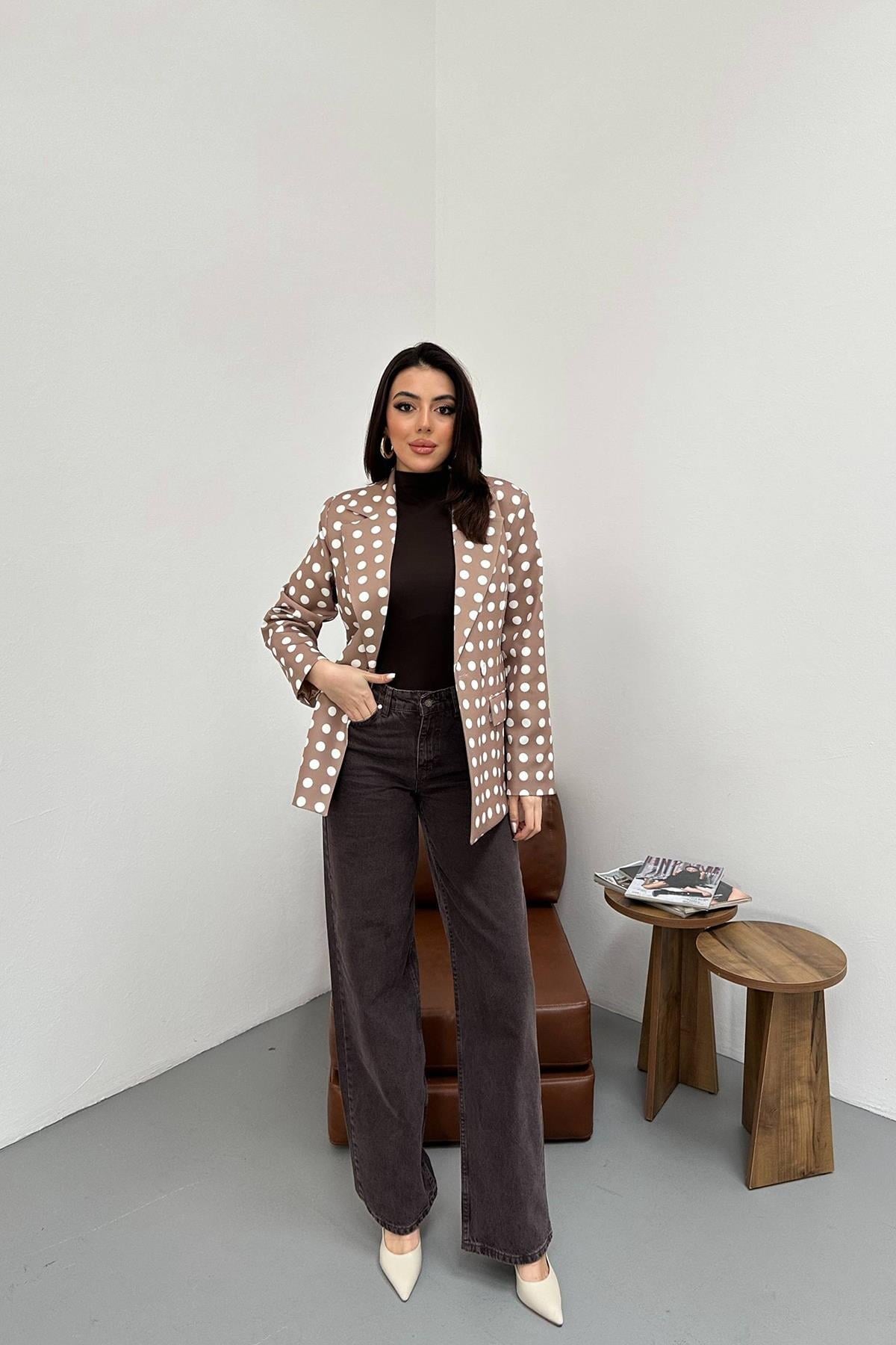 Toptan Camel Puantiyeli Blazer Ceket