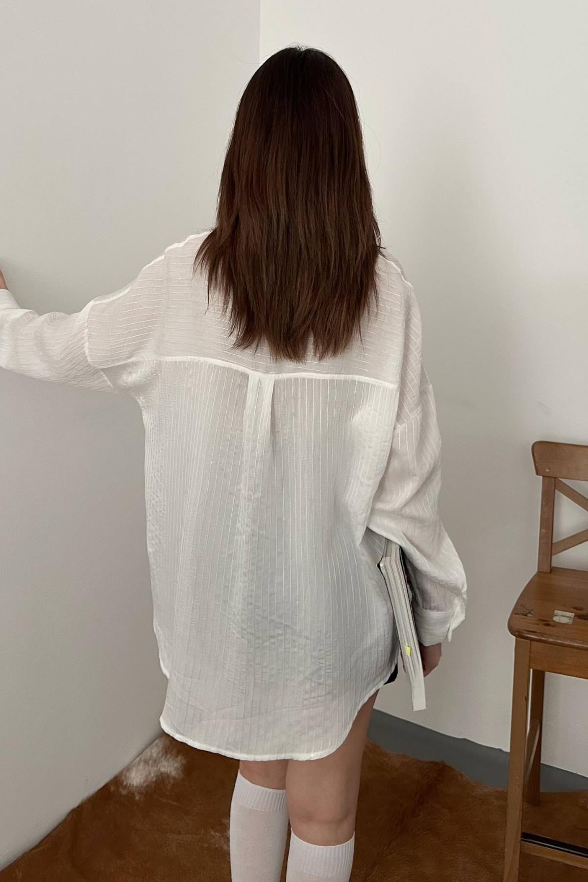 Toptan Ekru Nakışlı Oversize Gömlek