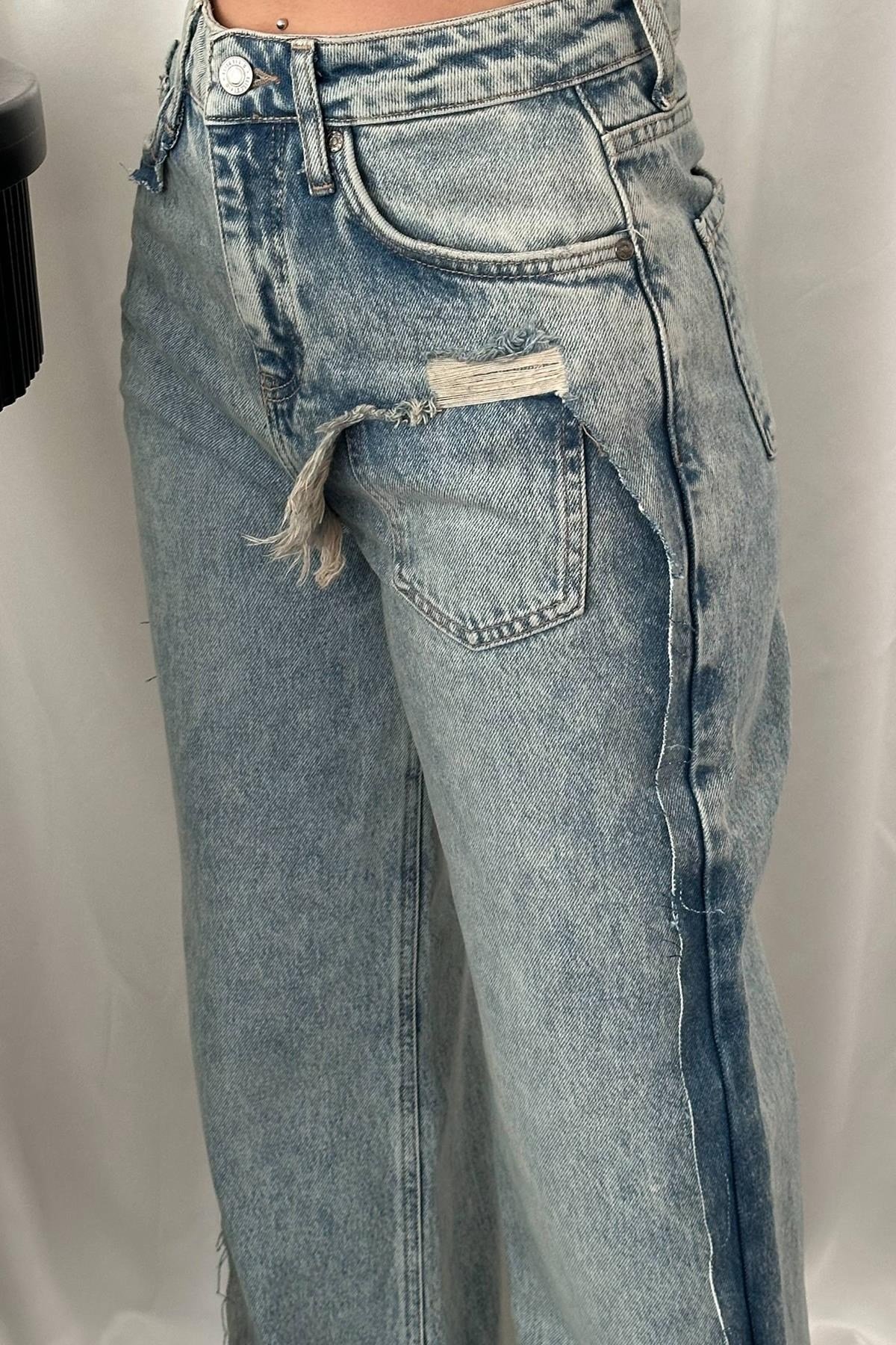 Toptan Kar Yıkama Yan Yırtmaçlı Jeans Pantolon