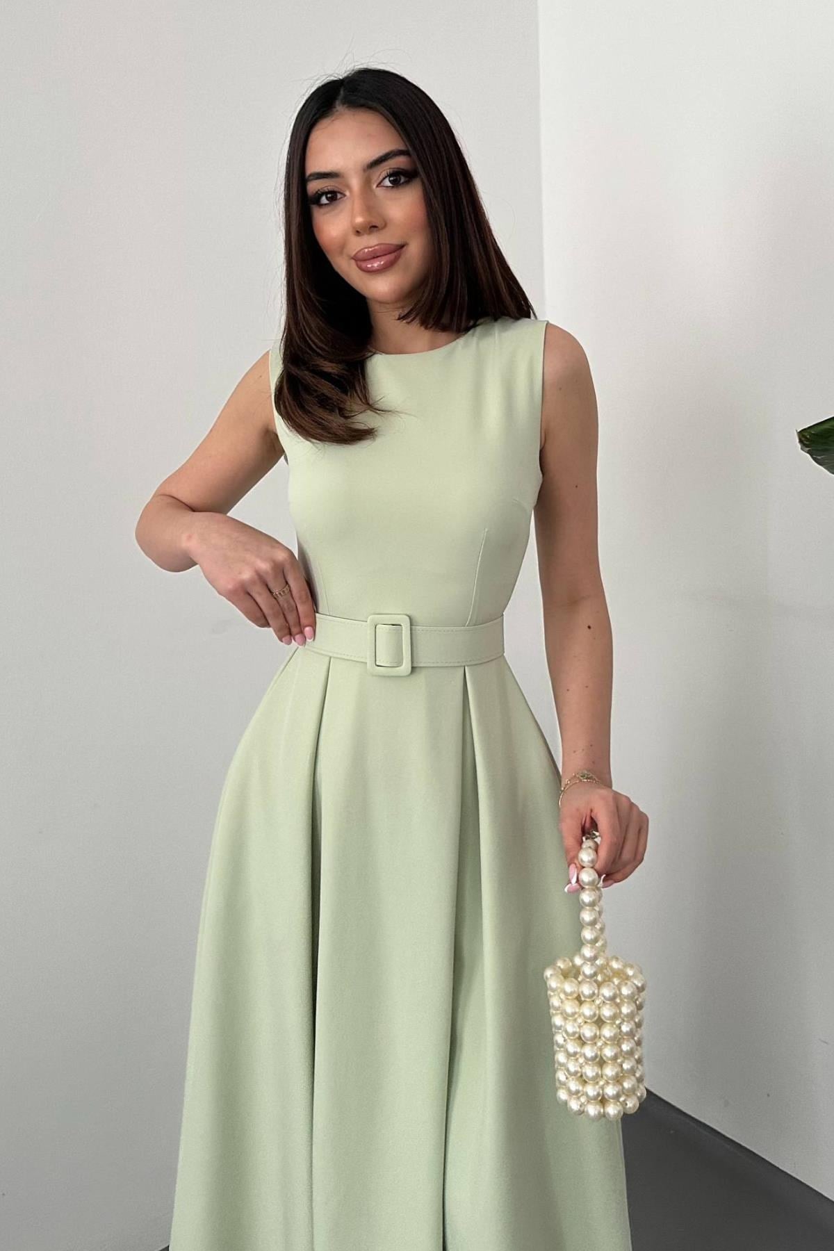 Toptan Mint Halter Yaka Kloş Elbise