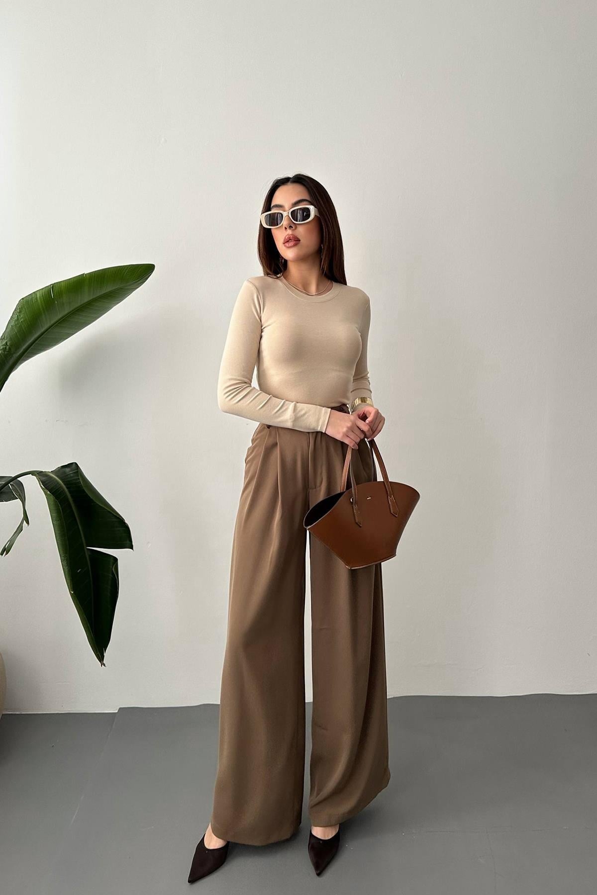 Toptan Mocca Pileli Comfort Pantolon