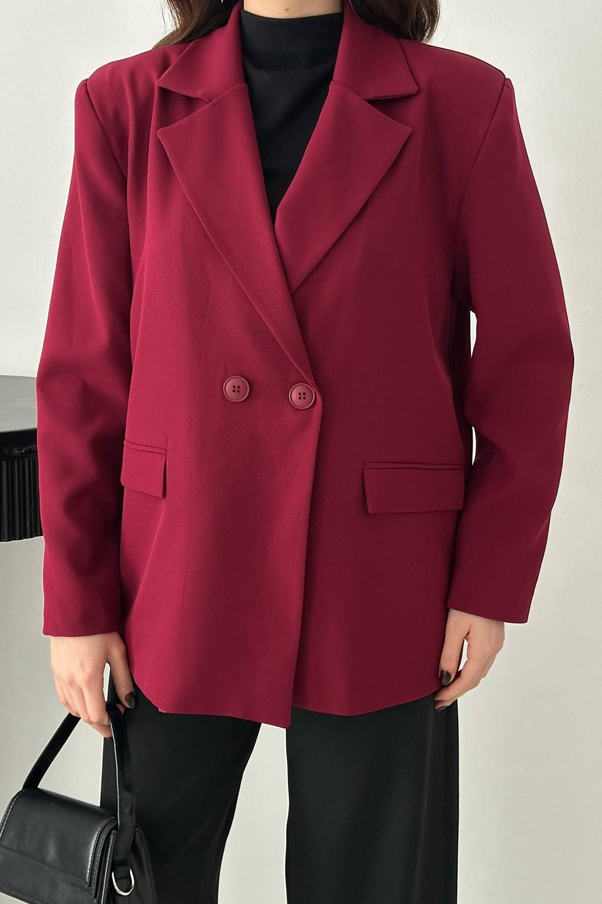 Toptan Mürdüm 2 Düğmeli Blazer Ceket