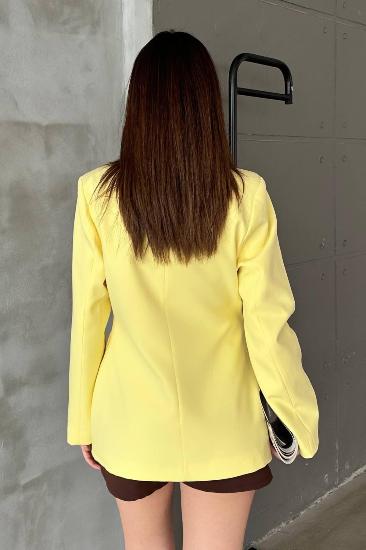 Toptan Sarı Belden Oturtmalı Blazer Ceket