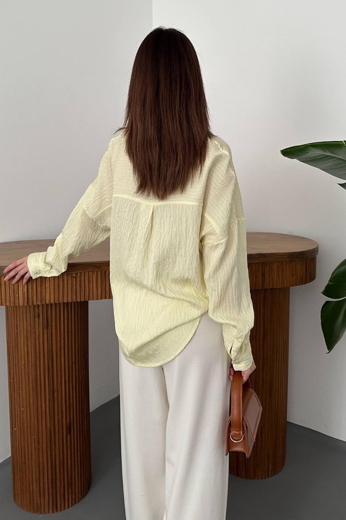 Toptan Sarı Nakışlı Oversize Gömlek