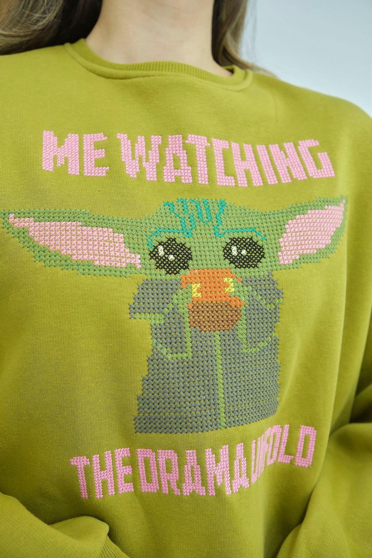 Yeşil Baskılı Sweatshirt