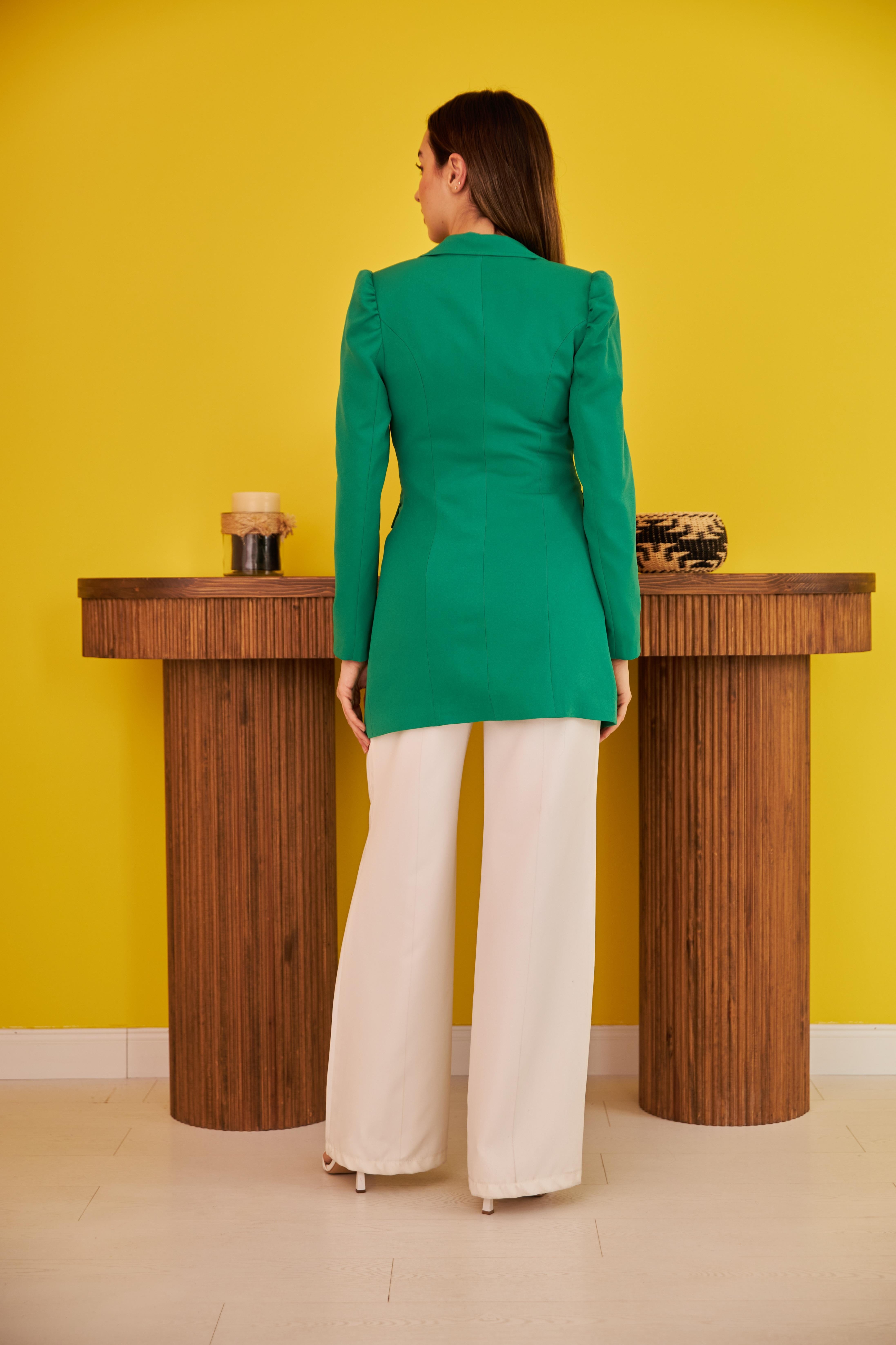 Yeşil Blazer Düğmeli Ceket