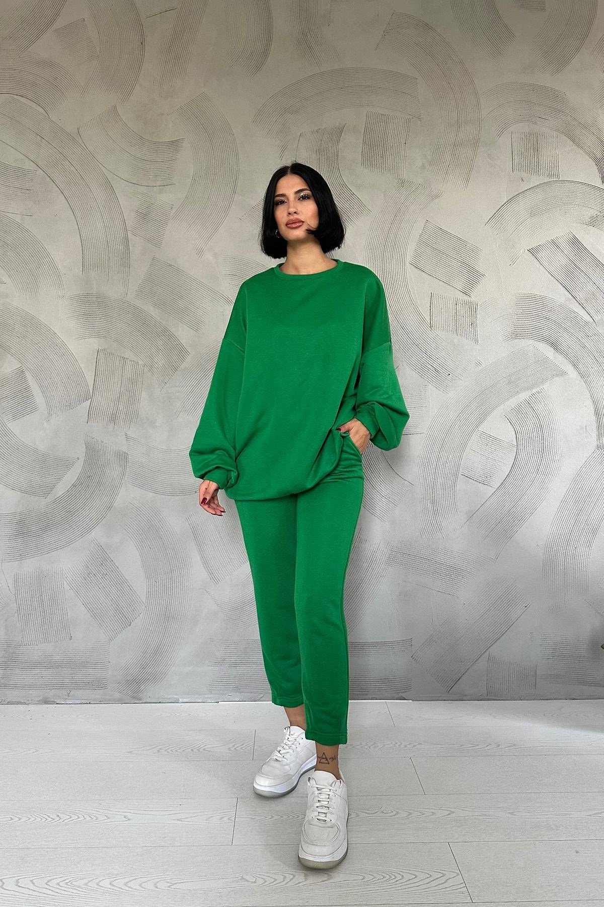 Yeşil Spor Sweatshirt Ve Pantolon Takım