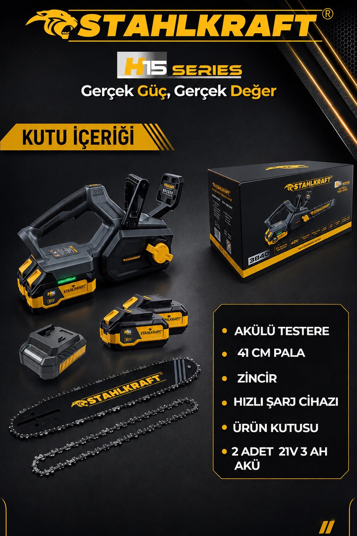 STAHLKRAFT H15 3840 Kömürsüz Motor 40V 6AH 41 cm (16