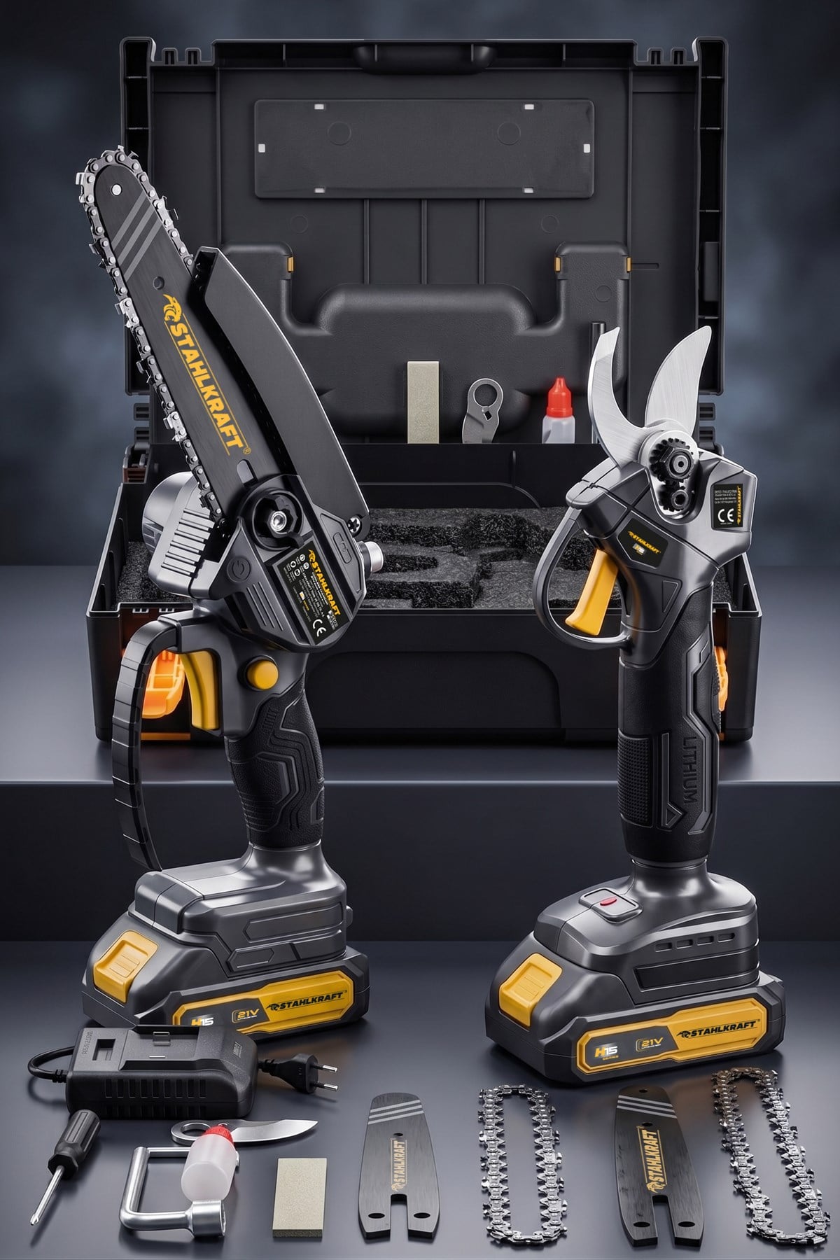 STAHLKRAFT H15 4010 21V Budama Testeresi ve Budama Makas 2'Lİ Set
